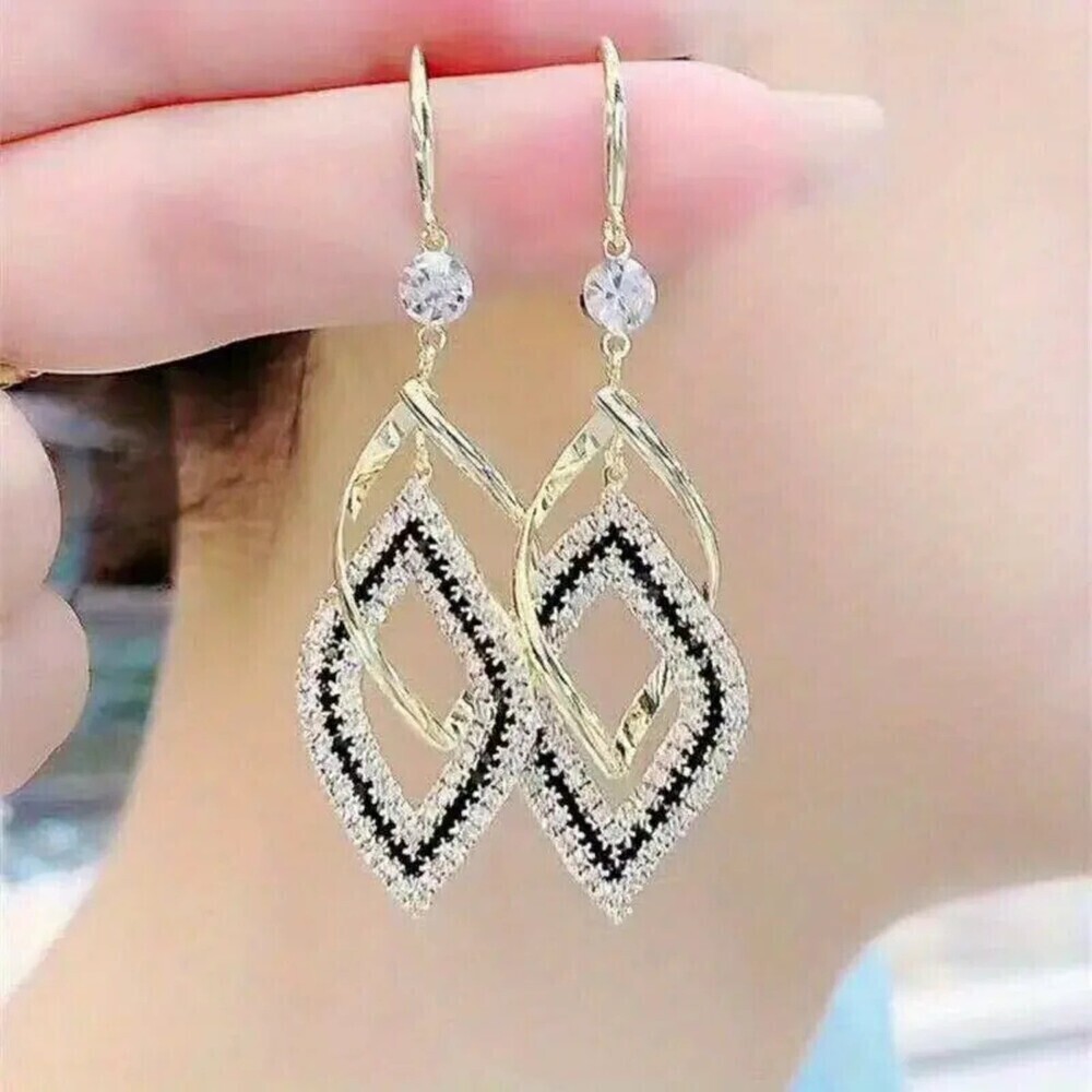 New - Rhombus Shape Zircon Dangle Earrings